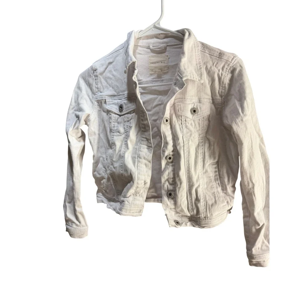 Copper Key Girls White Denim‎ Trucker Jacket Size Large Kids Button Front Layer